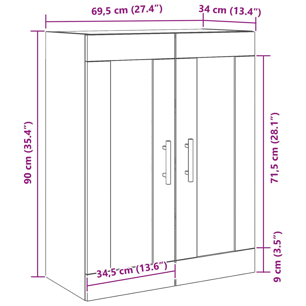 Mueble de pared Roble Negro 69,5 x 34 x 90 cm