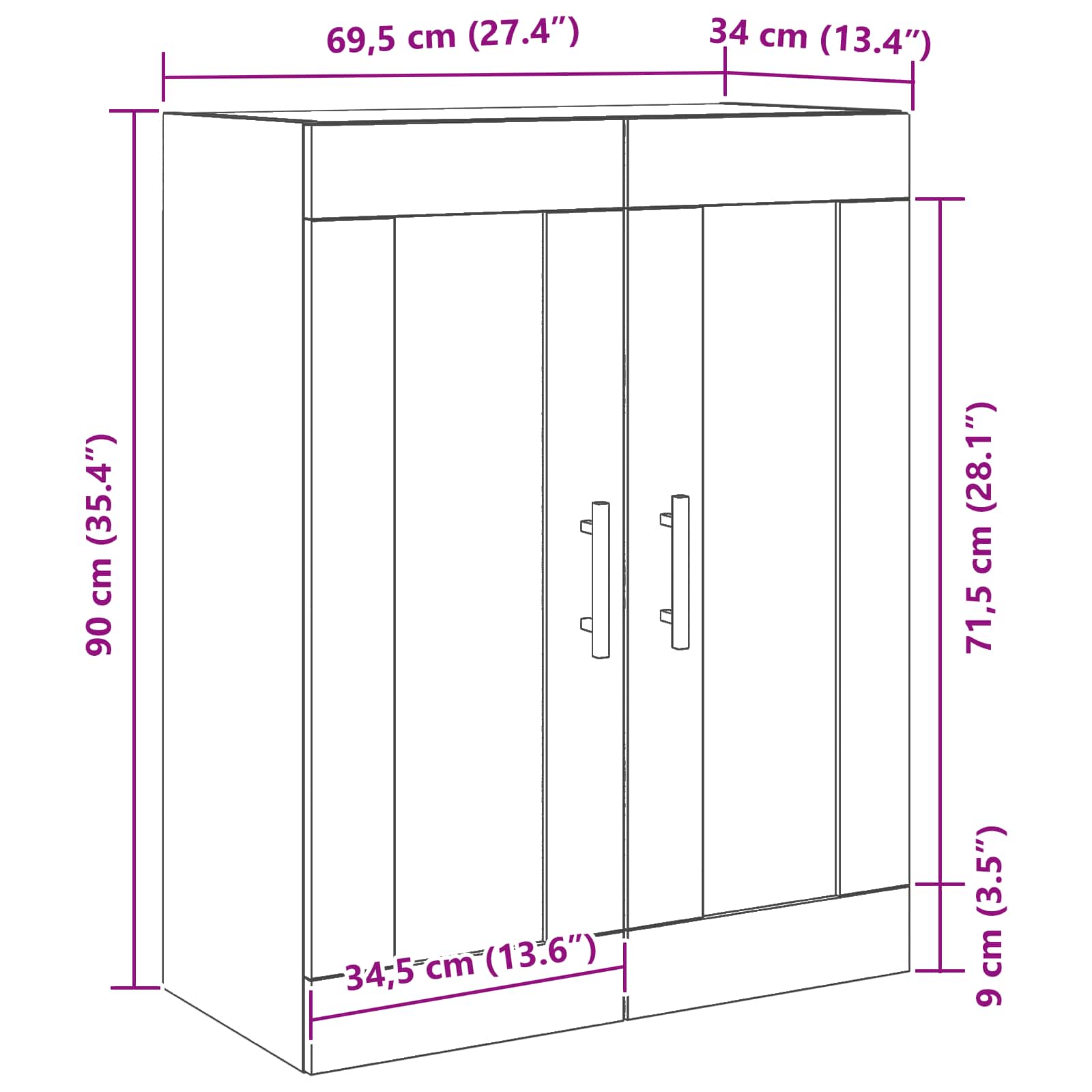 Mueble de pared Roble Negro 69,5 x 34 x 90 cm
