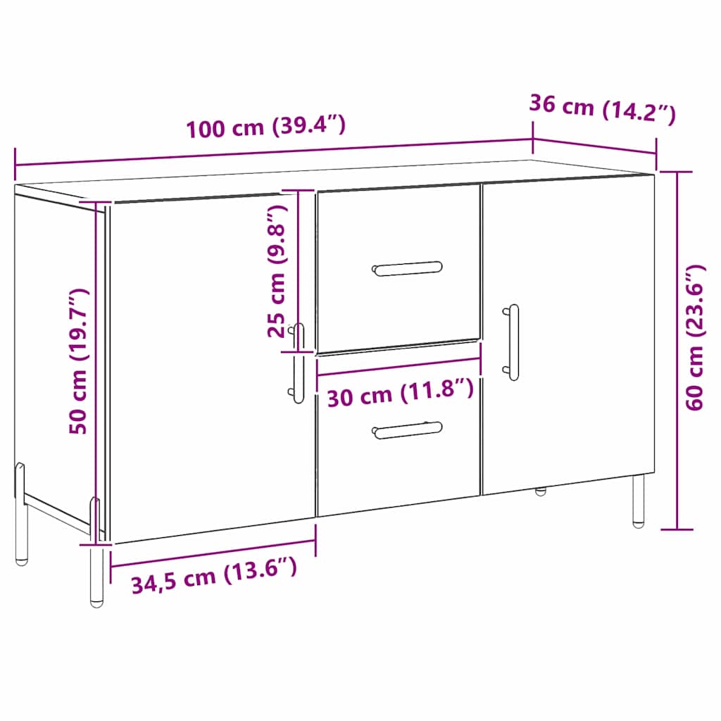 Aparador Roble Negro 100 x 36 x 60 cm Madera de ingeniería