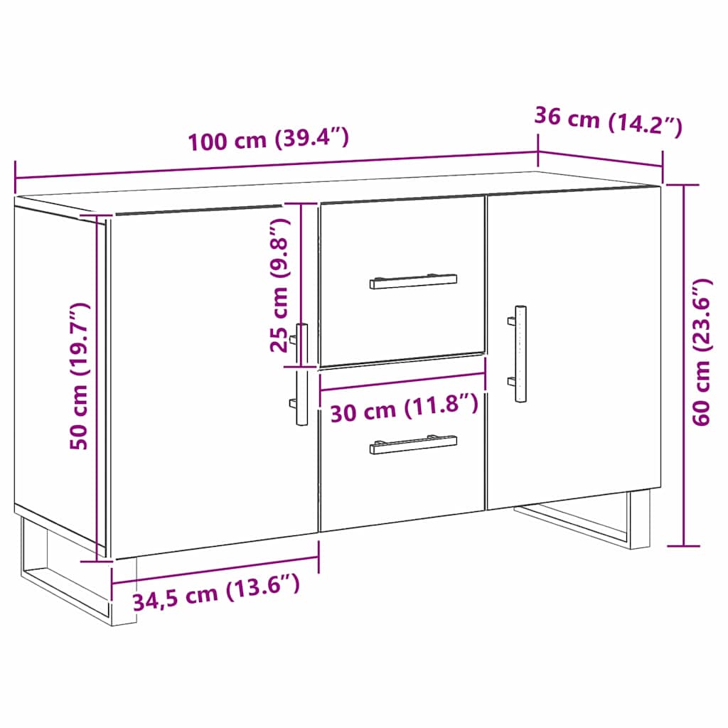 Aparador Roble Negro 100 x 36 x 60 cm Madera de ingeniería