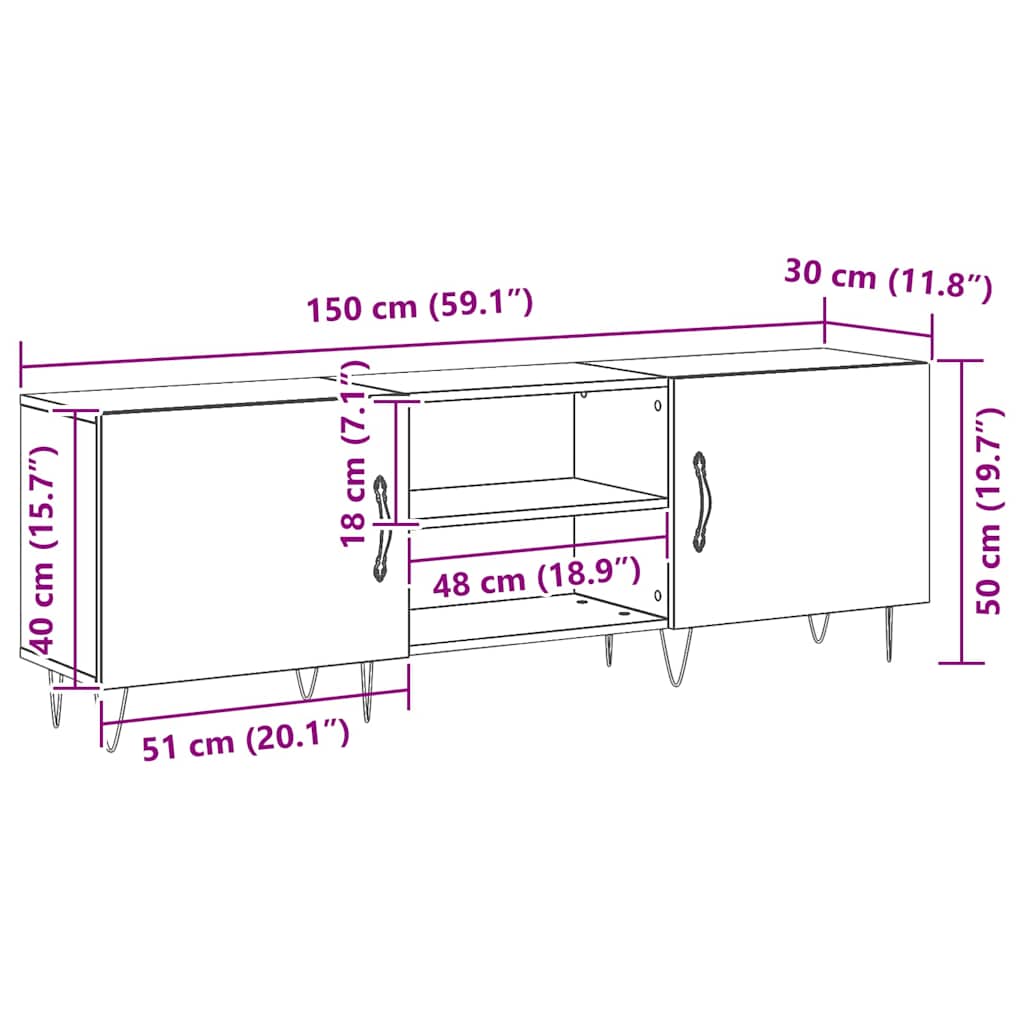 Conjunto de mueble de TV Roble Negro 150 x 30 x 50 cm