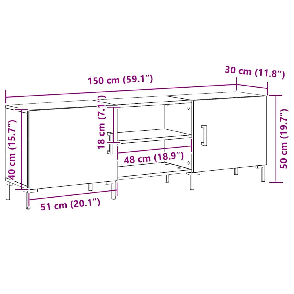 Conjunto de mueble de TV Roble Negro 150 x 30 x 50 cm