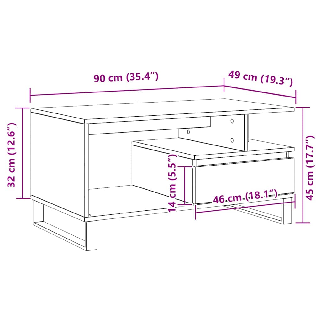 Mesa de Café Roble Negro 90 x 49 x 45 cm Madera de ingeniería