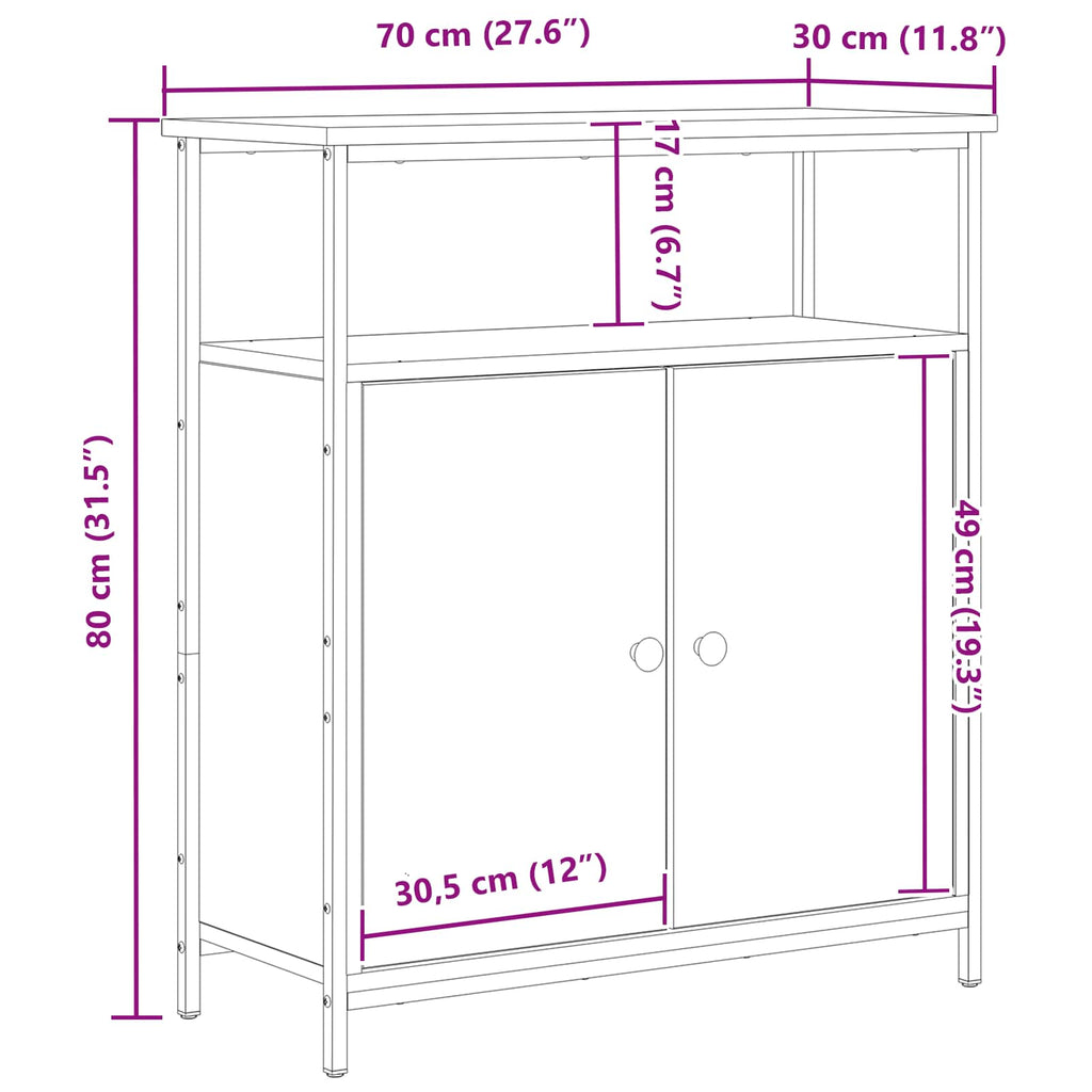 Aparador Roble Negro 70 x 30 x 80 cm Madera de ingeniería