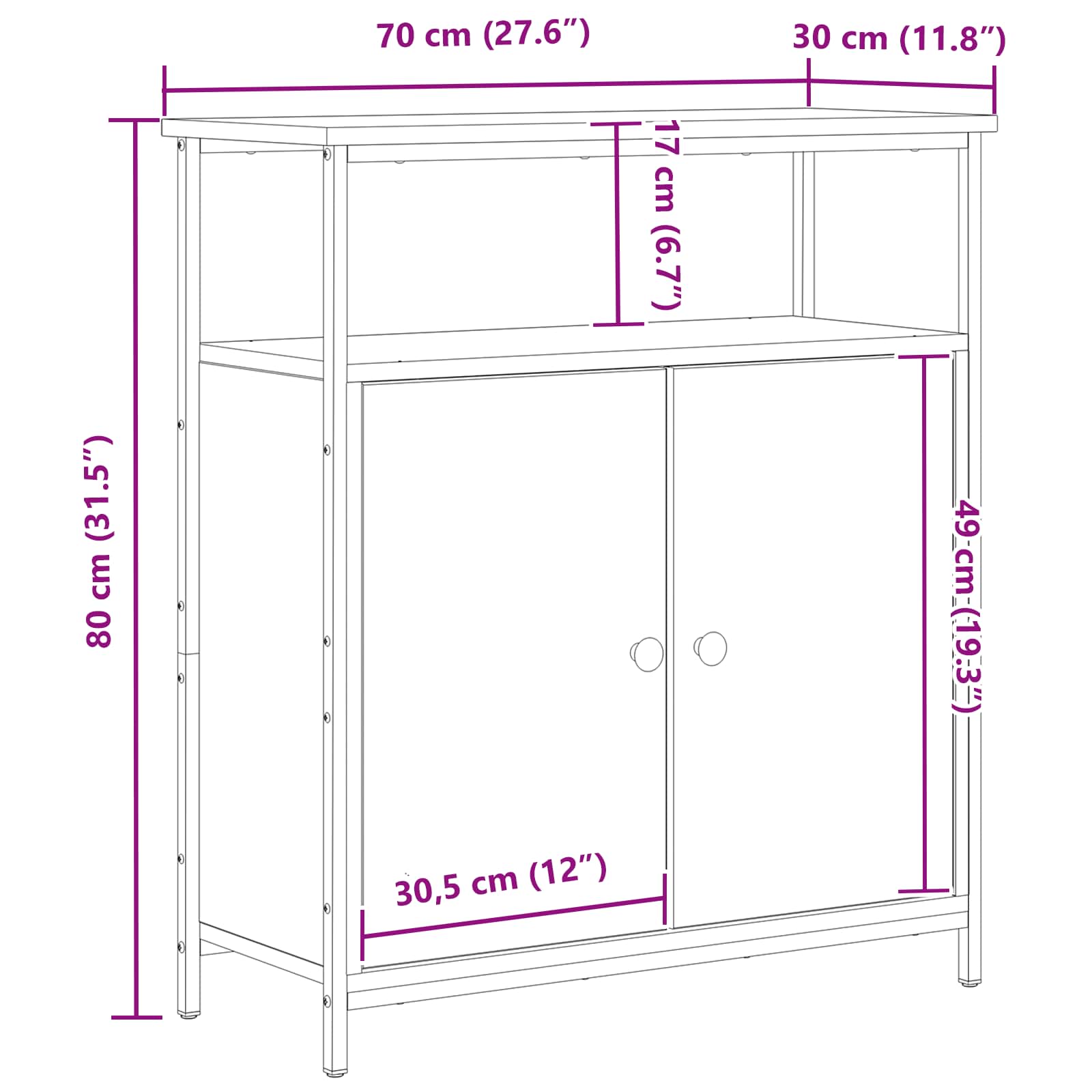 Aparador Roble Negro 70 x 30 x 80 cm Madera de ingeniería