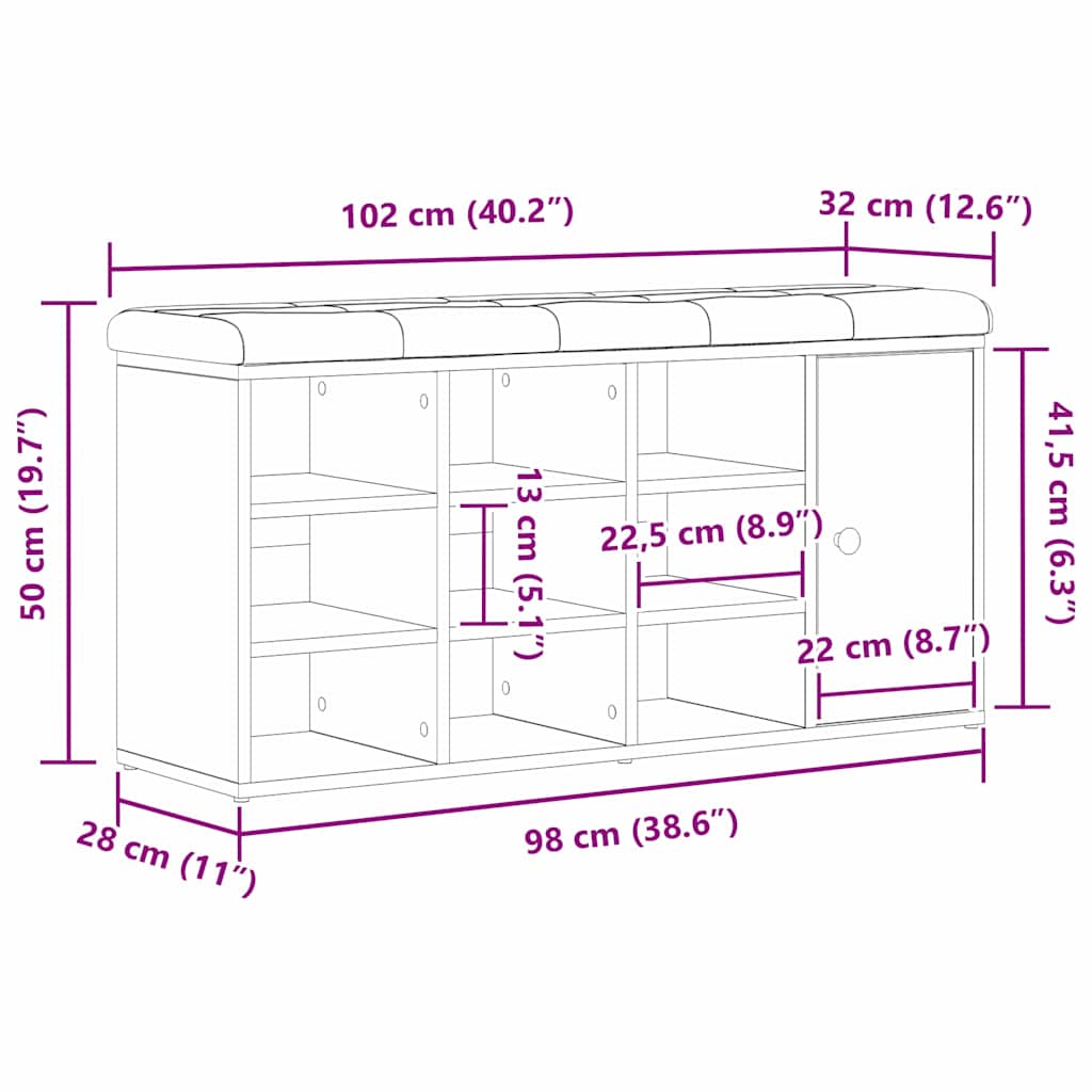 Banco de almacenamiento Roble Negro 102 x 32 x 50 cm