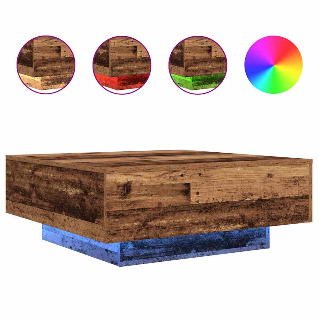 Mesa de Café Madera Antigua y Azul 80 x 80 x 31 cm