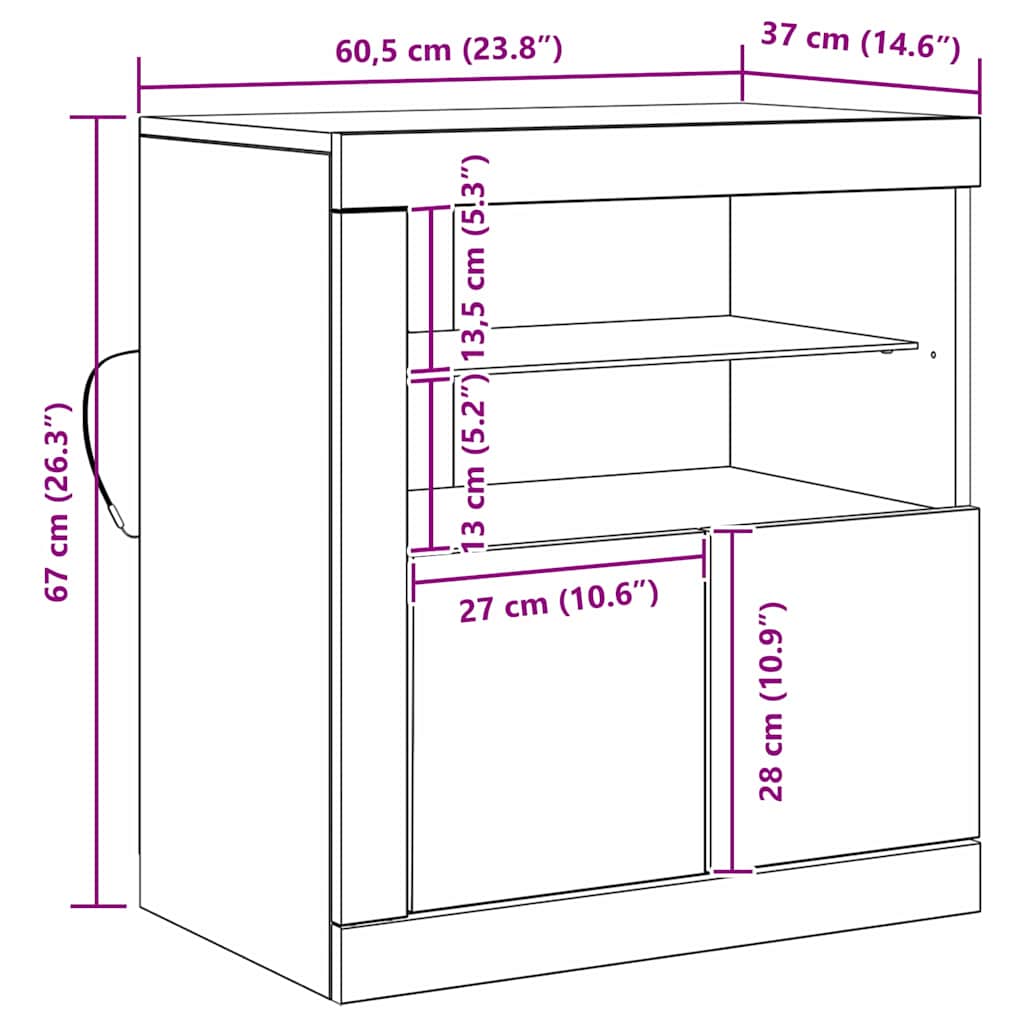 Aparador LED Marrón 60,5 x 37 x 67 cm Madera de ingeniería