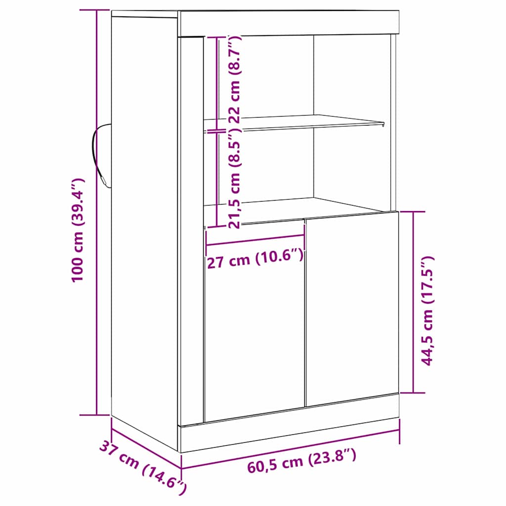 Aparador LED Madera vieja 60,5 x 37 x 100 cm