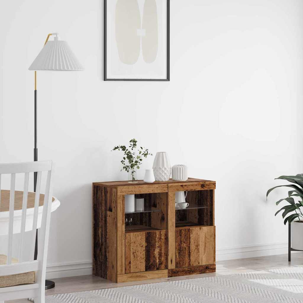 Aparador LED 2 pcs Madera vieja 41 x 37 x 67 cm