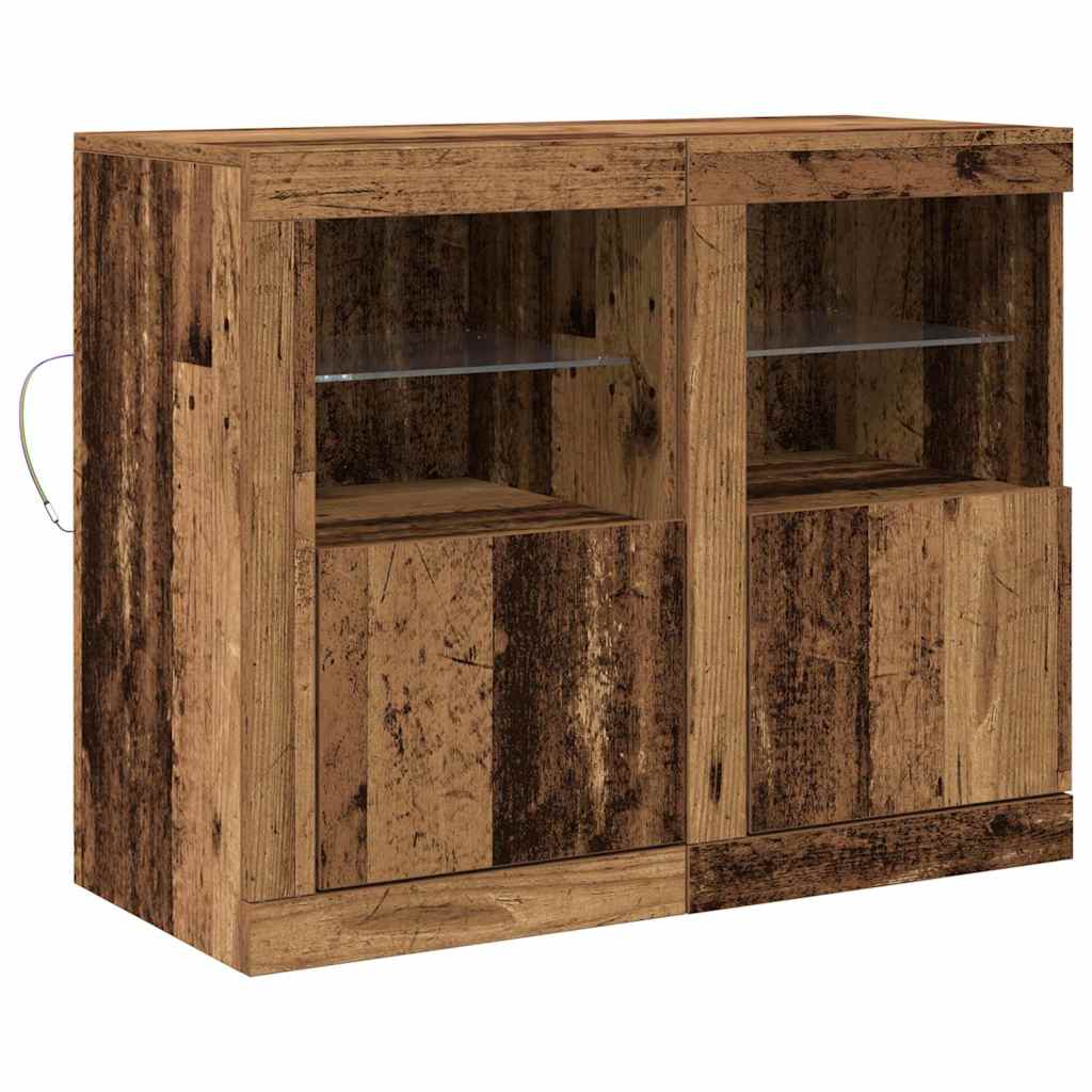 Aparador LED 2 pcs Madera vieja 41 x 37 x 67 cm