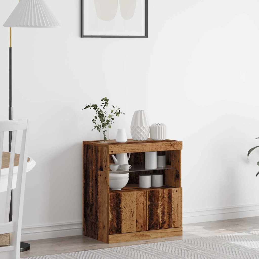 Aparador LED Marrón 60,5 x 37 x 67 cm Madera de ingeniería