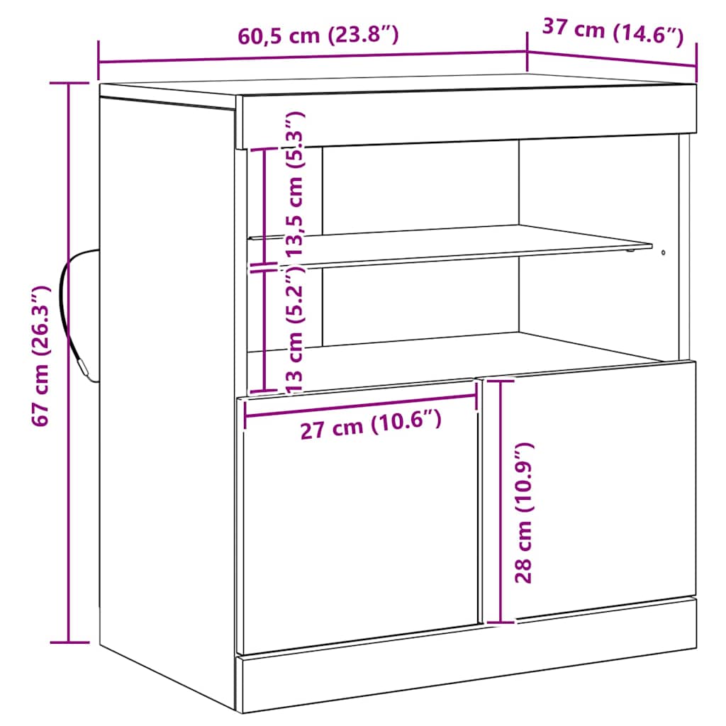 Aparador LED Marrón 60,5 x 37 x 67 cm Madera de ingeniería