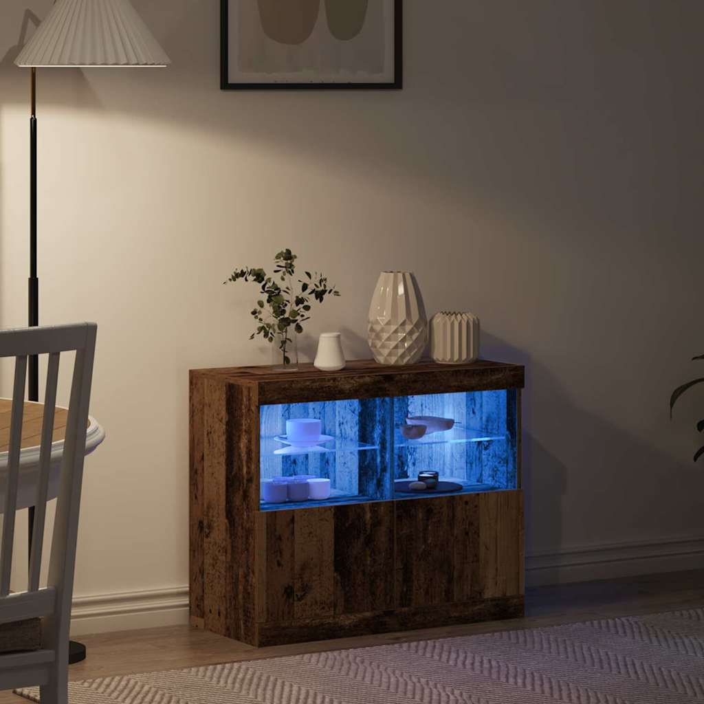 Aparador LED Marrón 81 x 37 x 66,5 cm Madera de ingeniería
