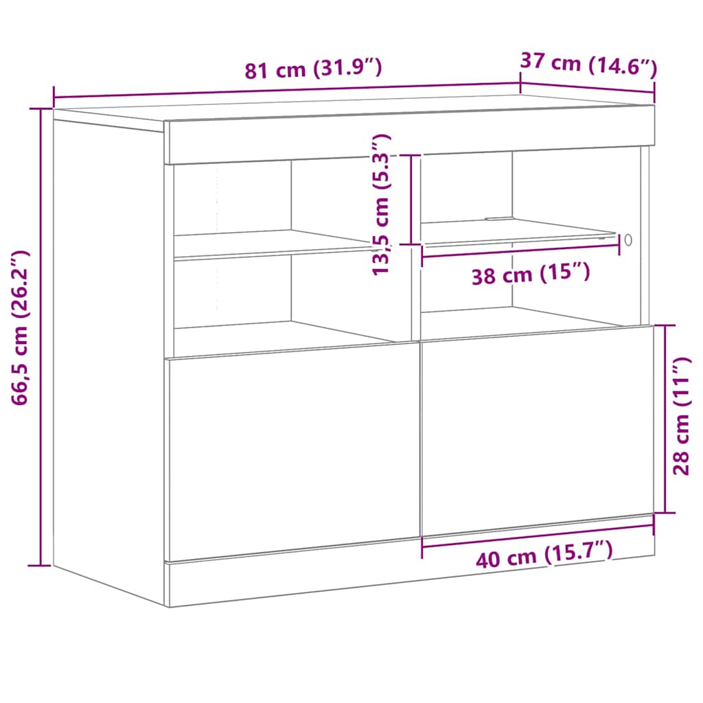 Aparador LED Marrón 81 x 37 x 66,5 cm Madera de ingeniería
