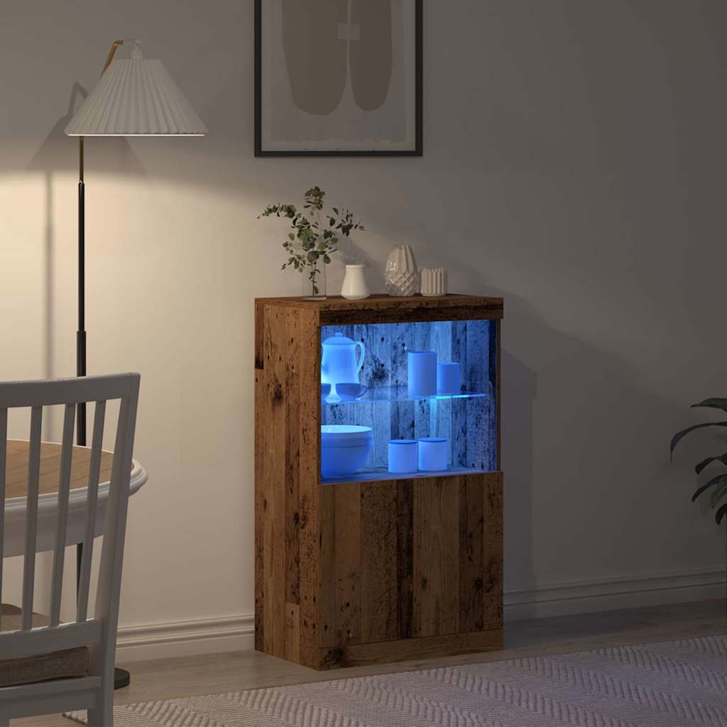 Aparador LED Marrón 60 x 37 x 100 cm Madera de ingeniería