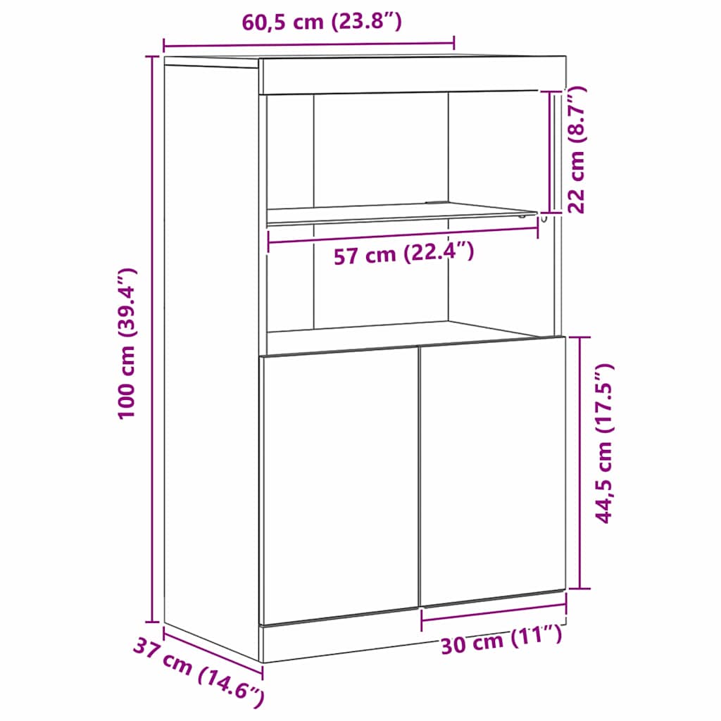 Aparador LED Marrón 60 x 37 x 100 cm Madera de ingeniería