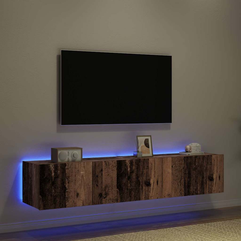 Mueble de TV Montado en la Pared con LED 2 pcs Madera vieja
