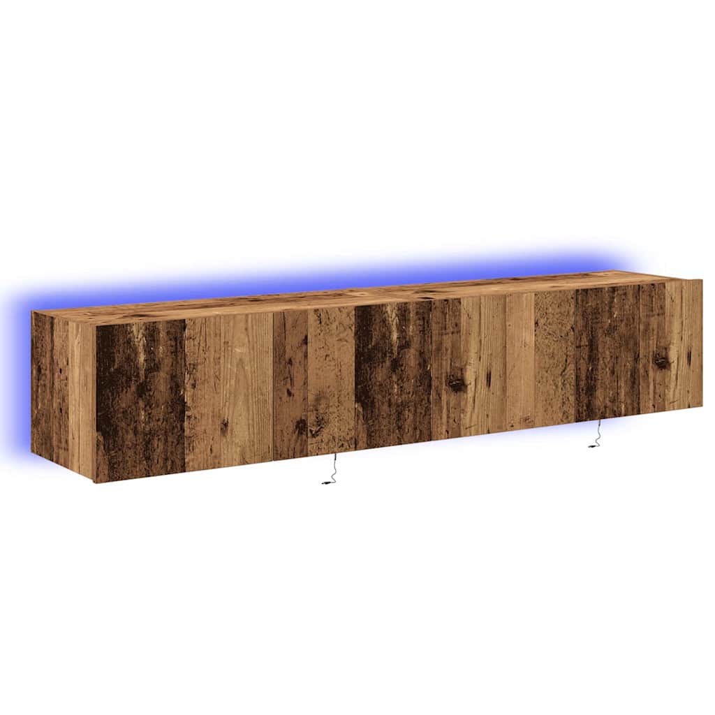 Mueble de TV Montado en la Pared con LED 2 pcs Madera vieja