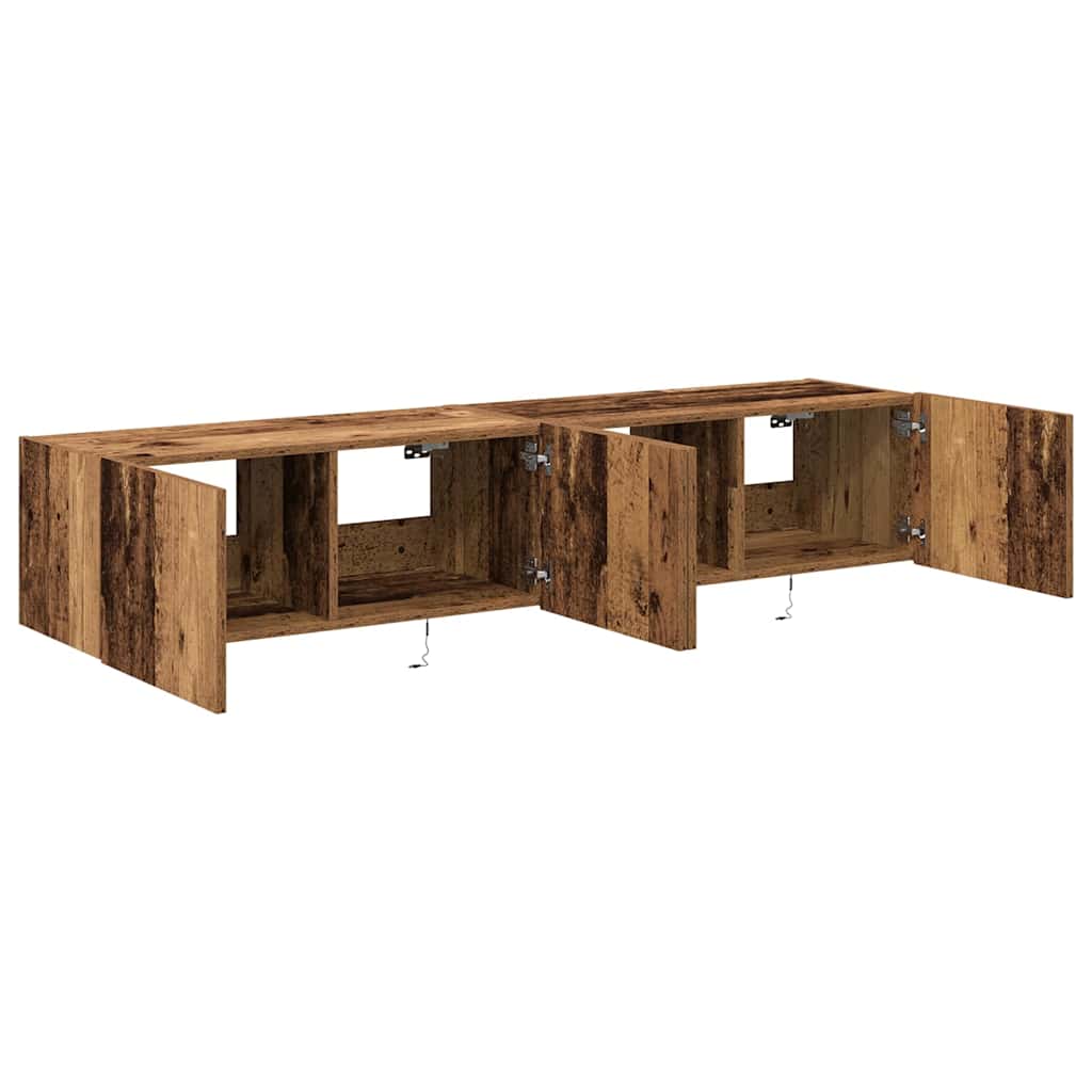 Mueble de TV Montado en la Pared con LED 2 pcs Madera vieja