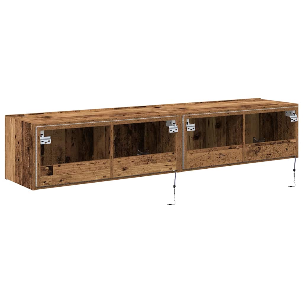Mueble de TV Montado en la Pared con LED 2 pcs Madera vieja