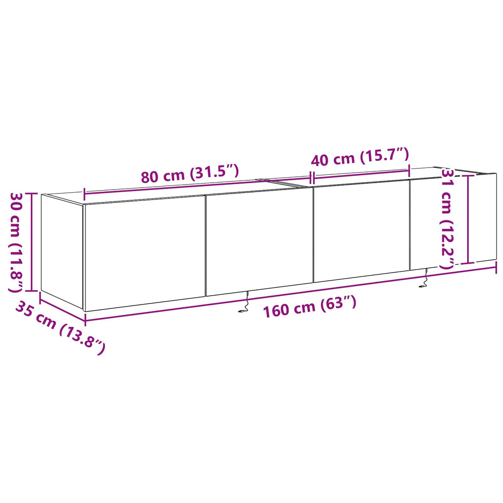 Mueble de TV Montado en la Pared con LED 2 pcs Madera vieja