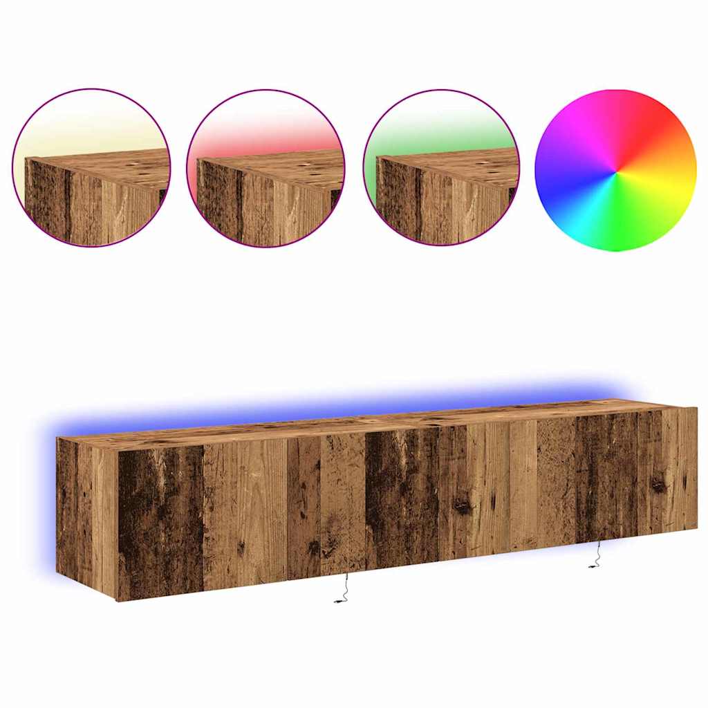 Mueble de TV Montado en la Pared con LED 2 pcs Madera vieja