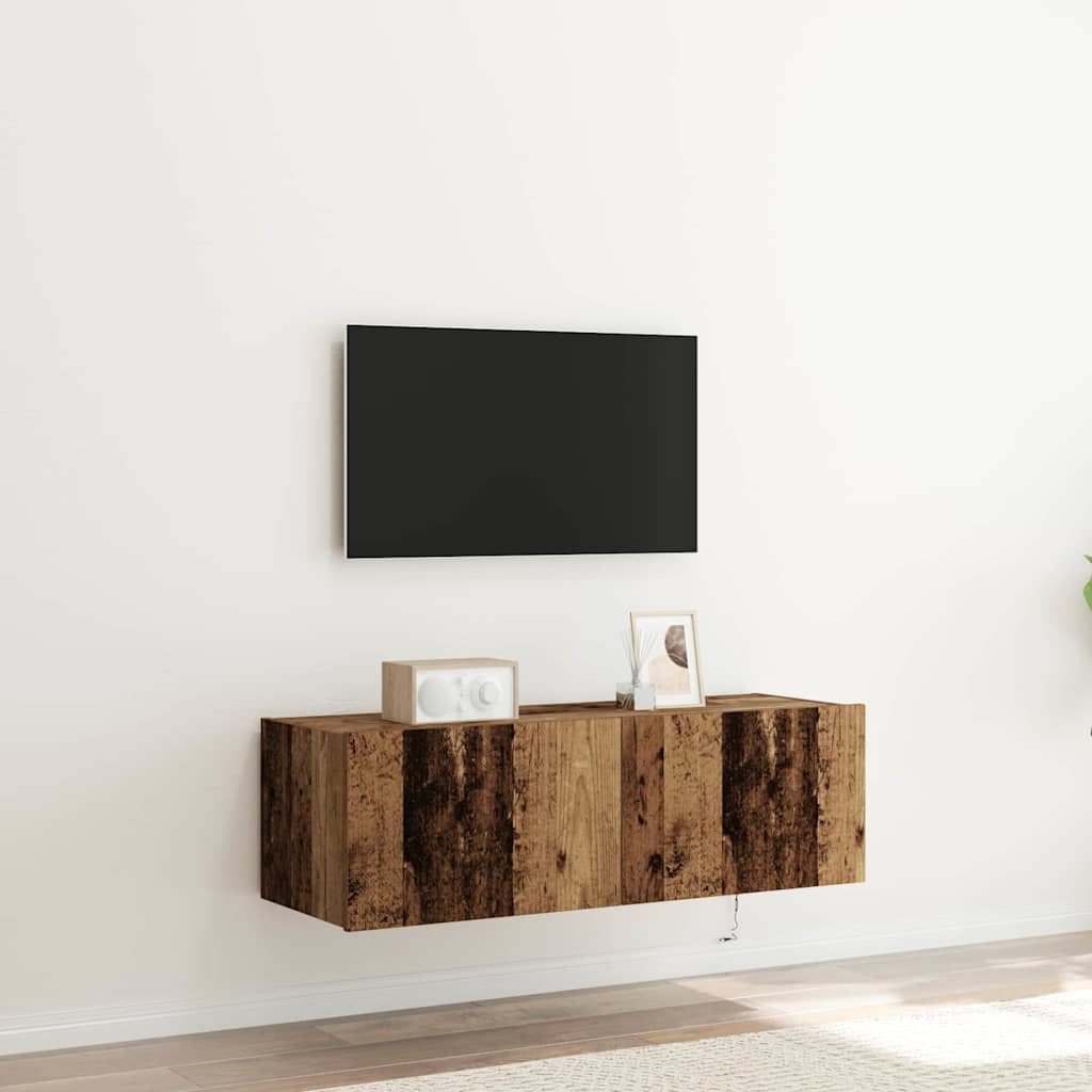 Mueble de TV Montado en la Pared con LED 2 pcs Madera vieja