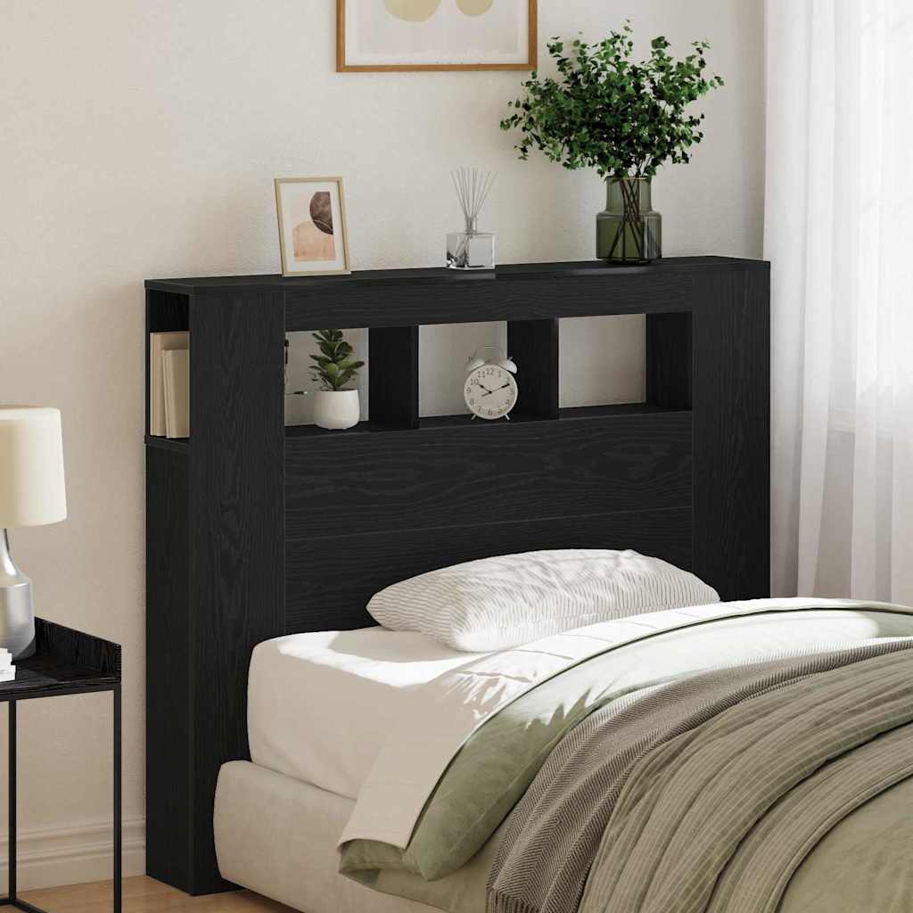 Cabecero LED con estante Roble Negro 100 x 18,5 x 103,5 cm