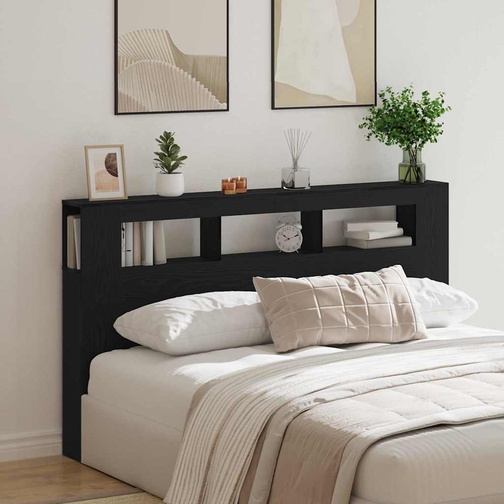 Cabecero LED con estante Roble Negro 100 x 18,5 x 103,5 cm