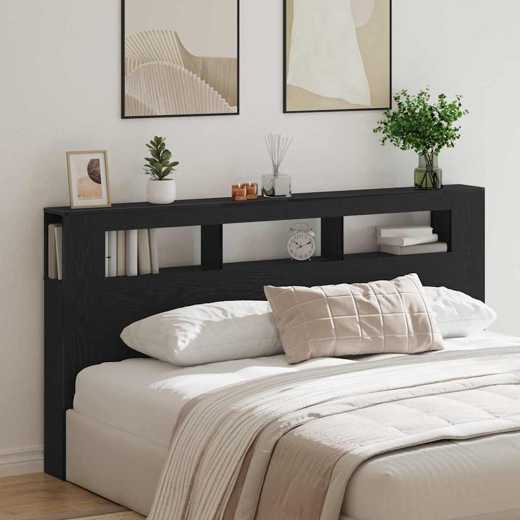 Cabecero LED con estante Roble Negro 100 x 18,5 x 103,5 cm