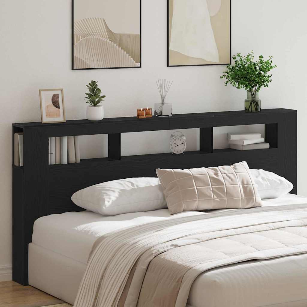 Cabecero LED con estante Roble Negro 100 x 18,5 x 103,5 cm