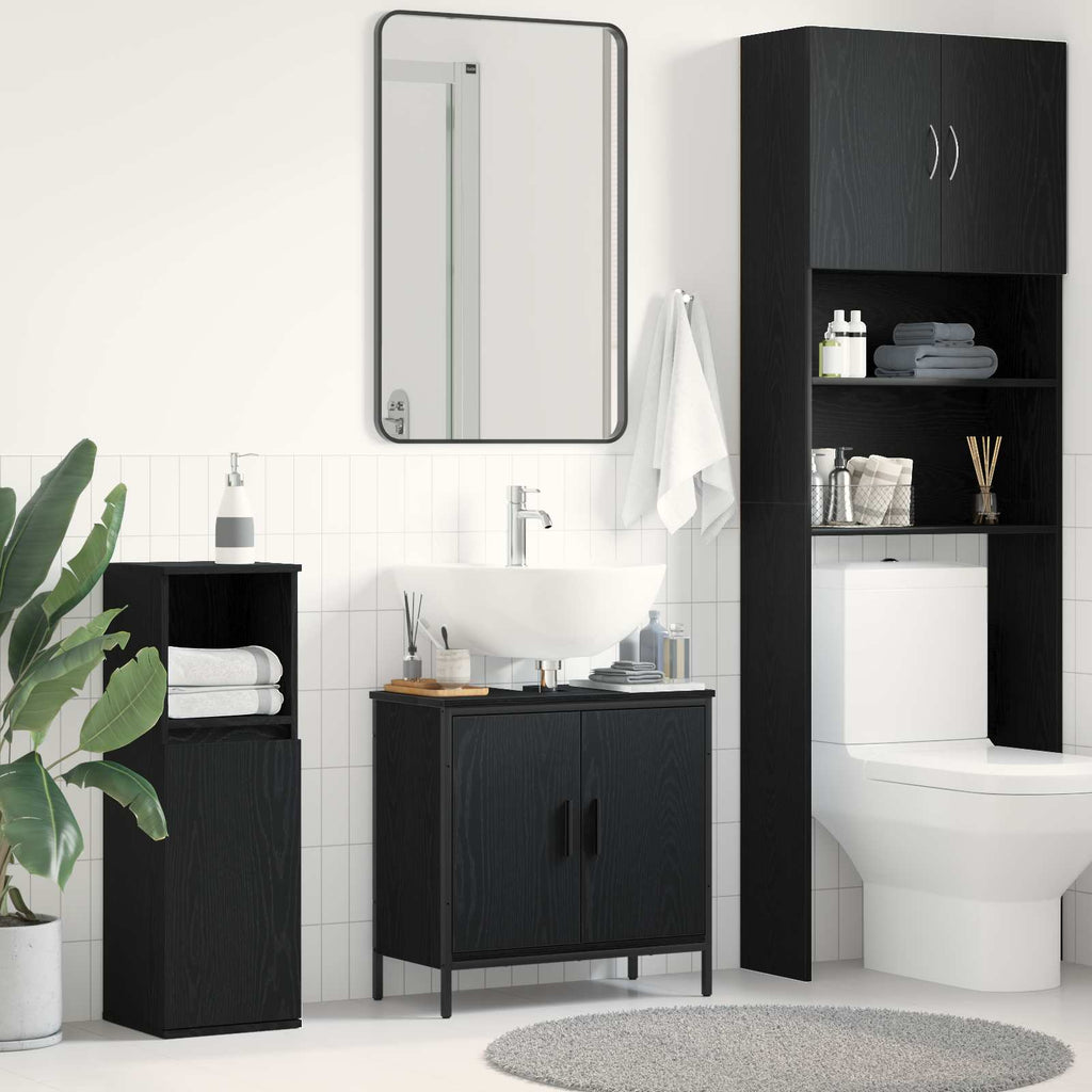 Mueble de lavabo para baño Roble Negro 60 x 30 x 60 cm