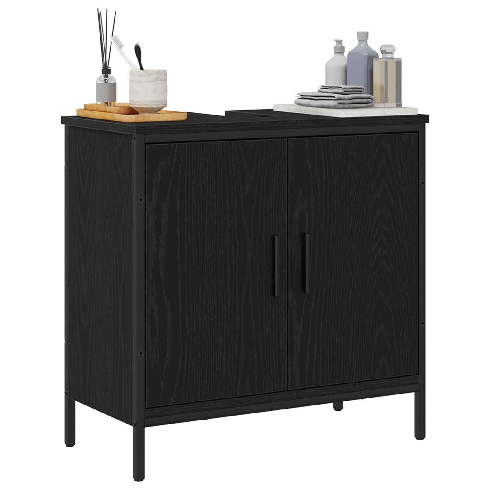 Mueble de lavabo para baño Roble Negro 60 x 30 x 60 cm