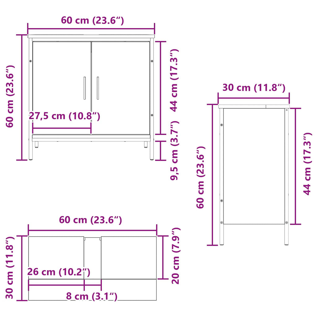 Mueble de lavabo para baño Roble Negro 60 x 30 x 60 cm