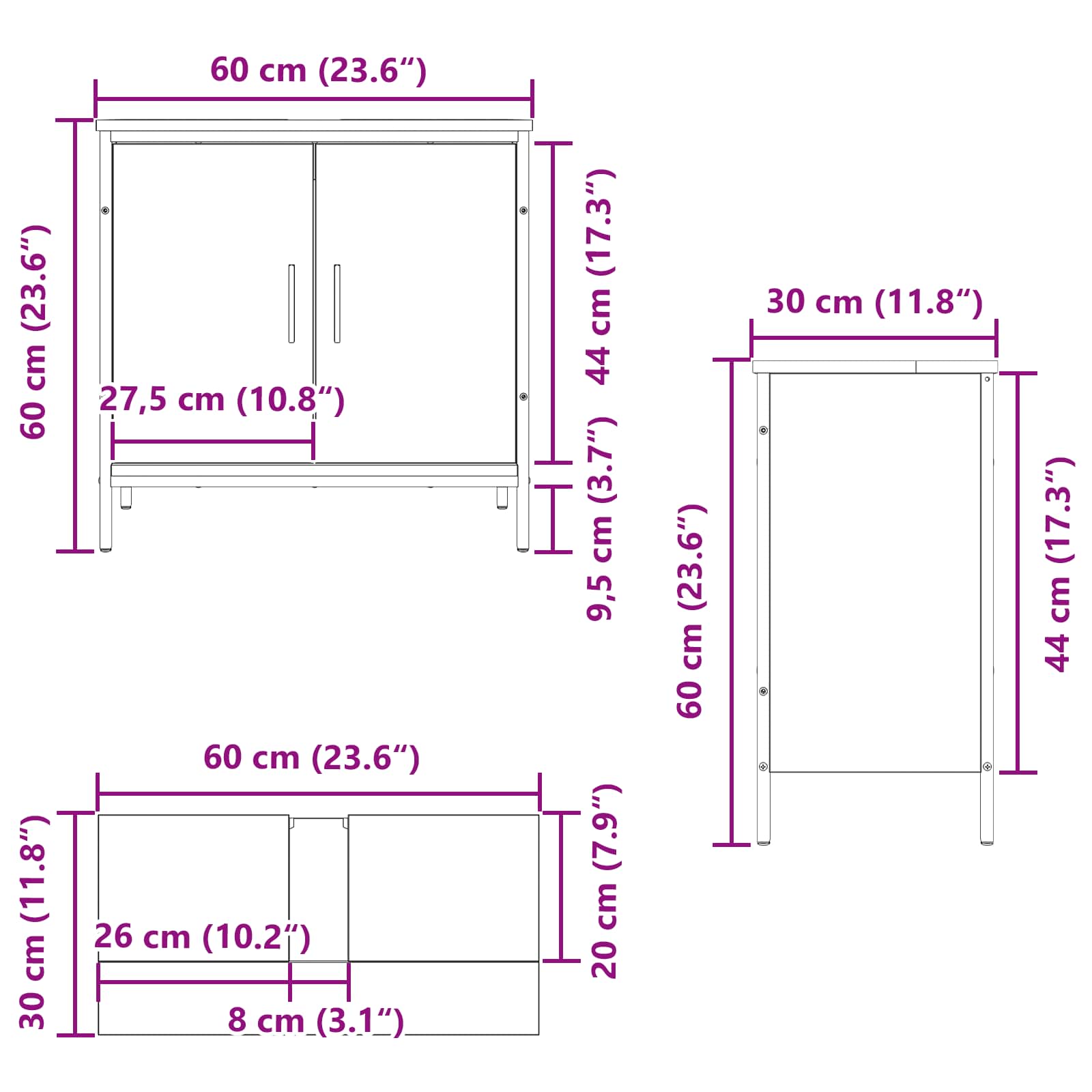 Mueble de lavabo para baño Roble Negro 60 x 30 x 60 cm
