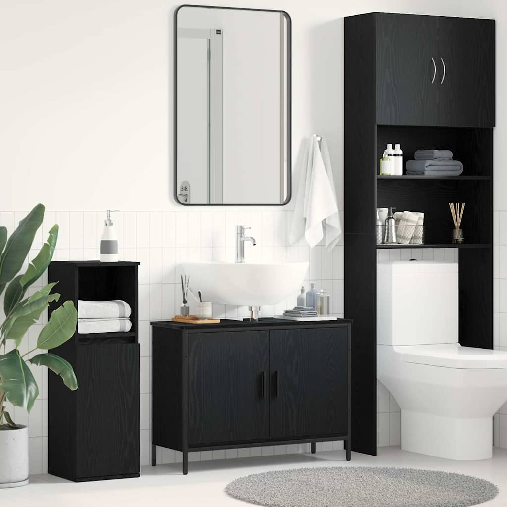 Mueble de lavabo para baño Roble Negro 60 x 30 x 60 cm