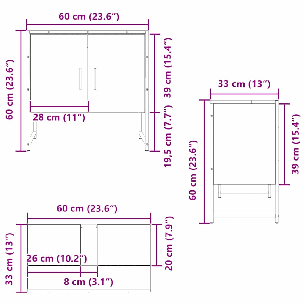 Gabinete de Lavabo para Baño Roble Negro 60 x 30 x 60 cm