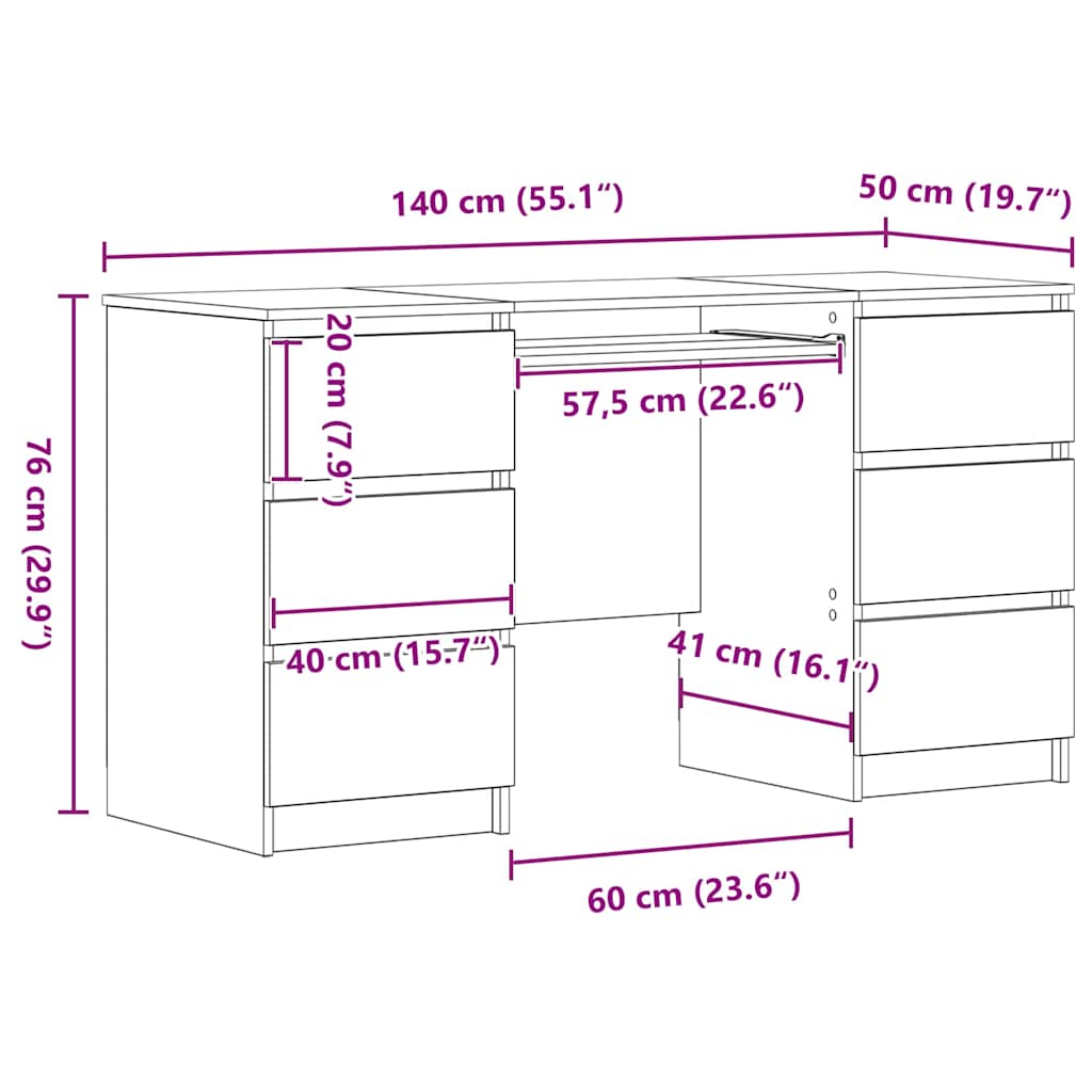 Escritorio Roble Negro 140 x 50 x 76 cm Madera de ingeniería