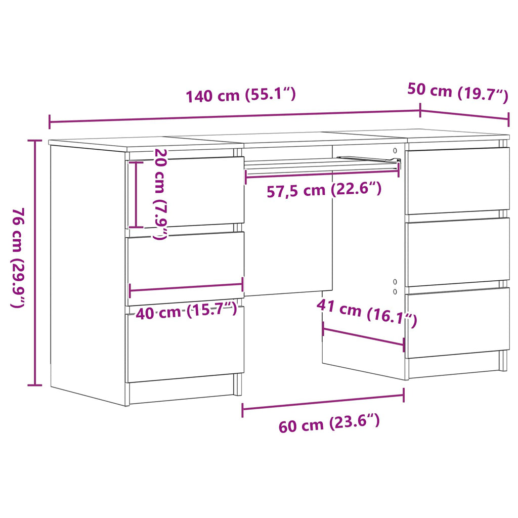 Escritorio Roble Negro 140 x 50 x 76 cm Madera de ingeniería