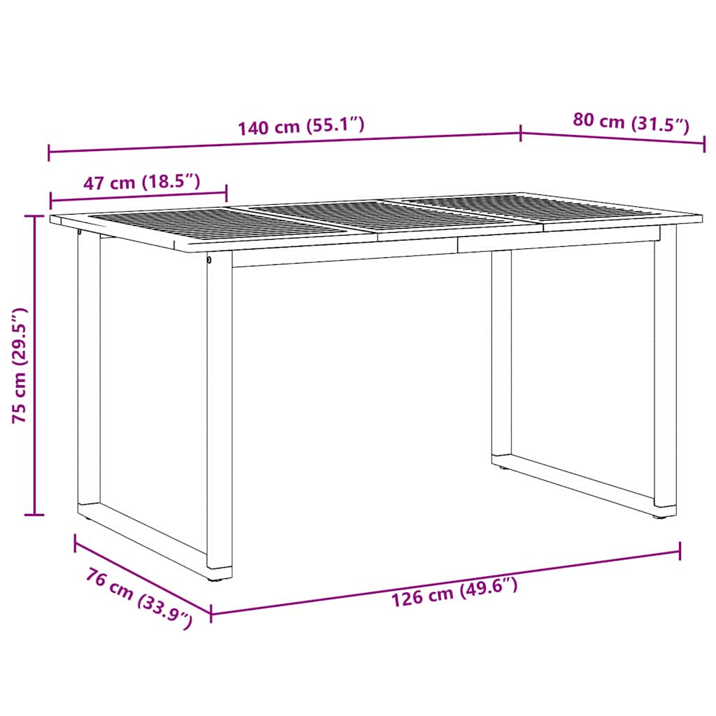 Mesa de Jardín Gris 140 x 80 x 75 cm Madera de Acacia Sólida