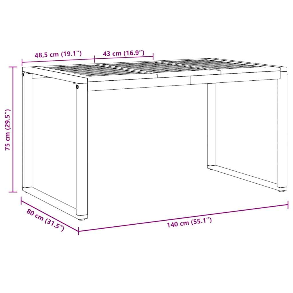 Mesa de Jardín Gris 140 x 80 x 75 cm Madera de Acacia Sólida