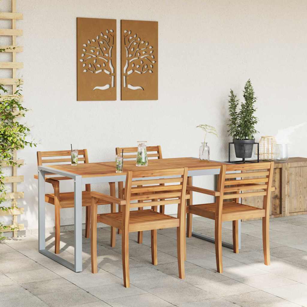 Garden Dining Table Grey 140 x 80 x 75 cm Solid Acacia Wood