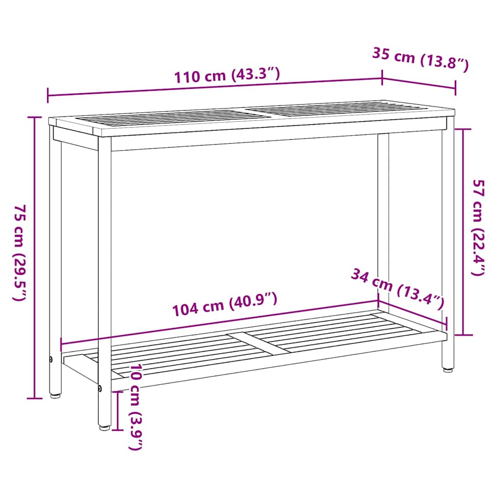 Mesa de exterior con estante Natural y Gris 110 x 35 x 75 cm