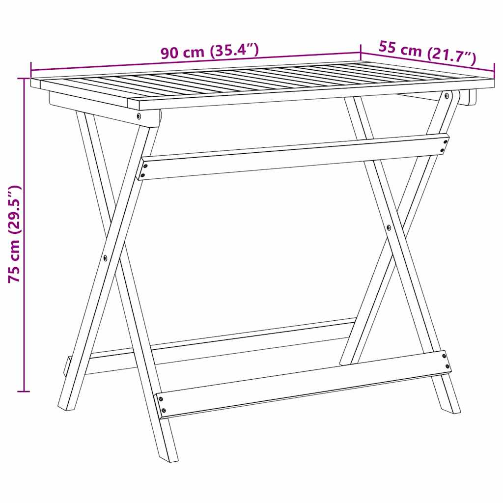 Mesa de Jardín Marrón 90 x 55 x 75 cm Madera de Acacia Sólida
