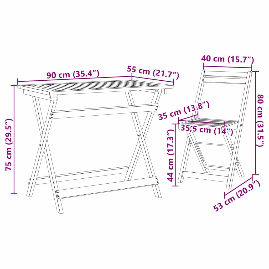 Conjunto bistro 5 pcs Aceite Natural Madera de Acacia Sólida