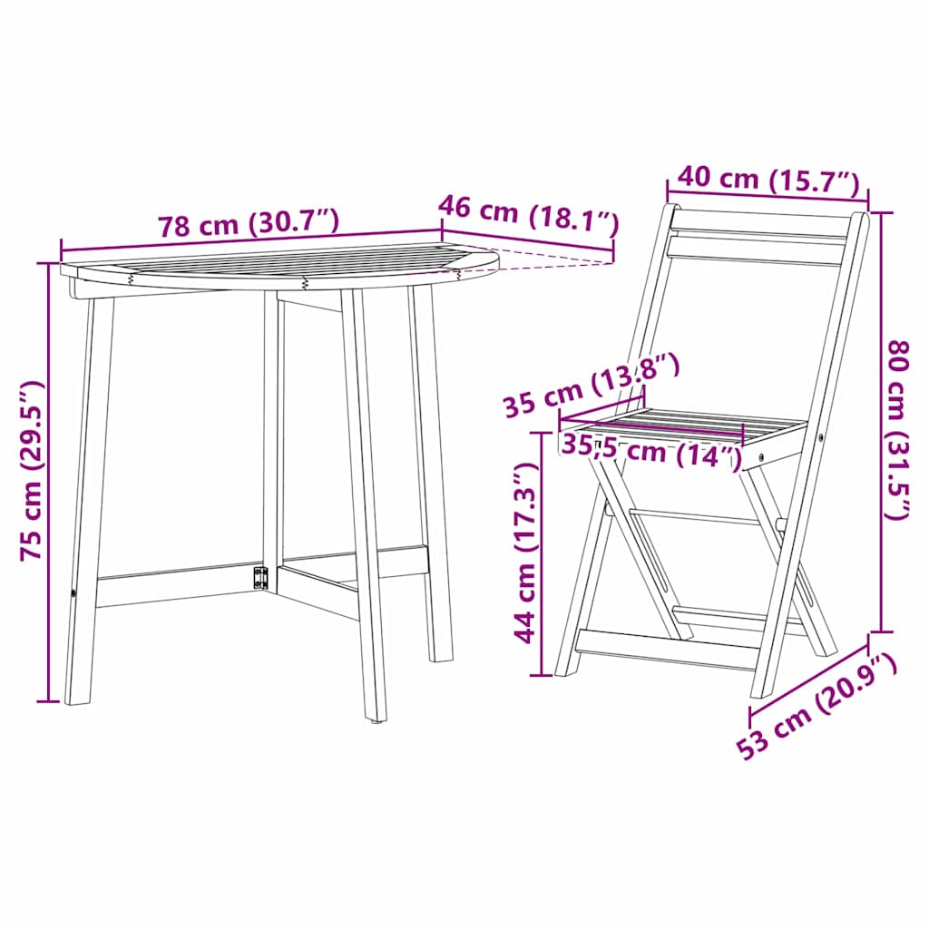Conjunto bistro 3 pcs Aceite Natural Madera de Acacia Sólida