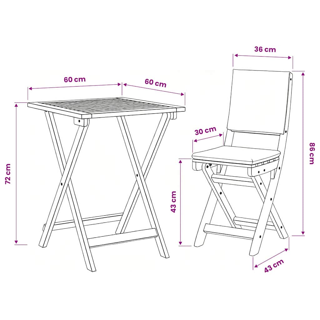 Conjunto bistro 3 pcs Aceite Natural Madera de Acacia Sólida