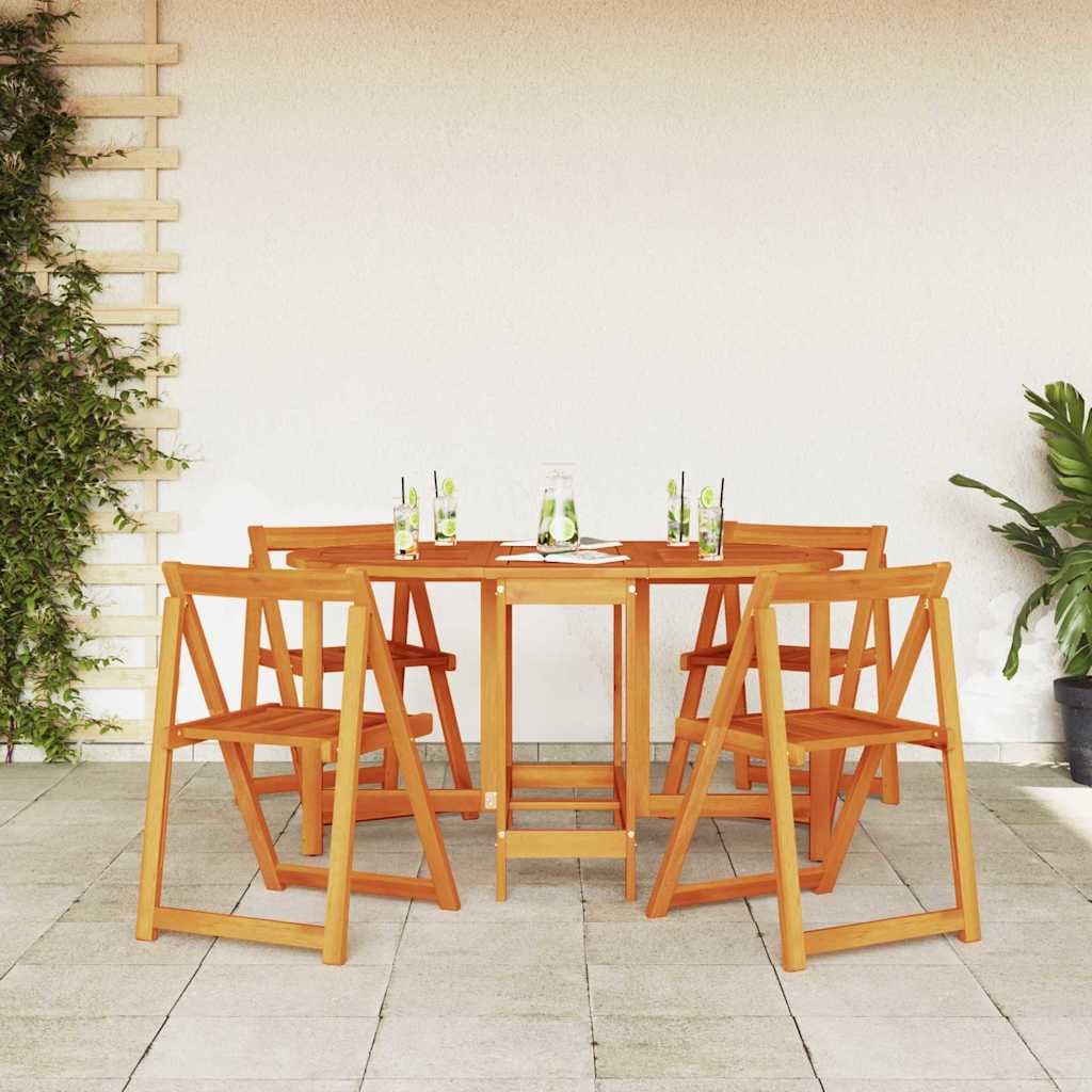 Mesa de Jardín 5 pcs Marrón Madera de Acacia Sólida