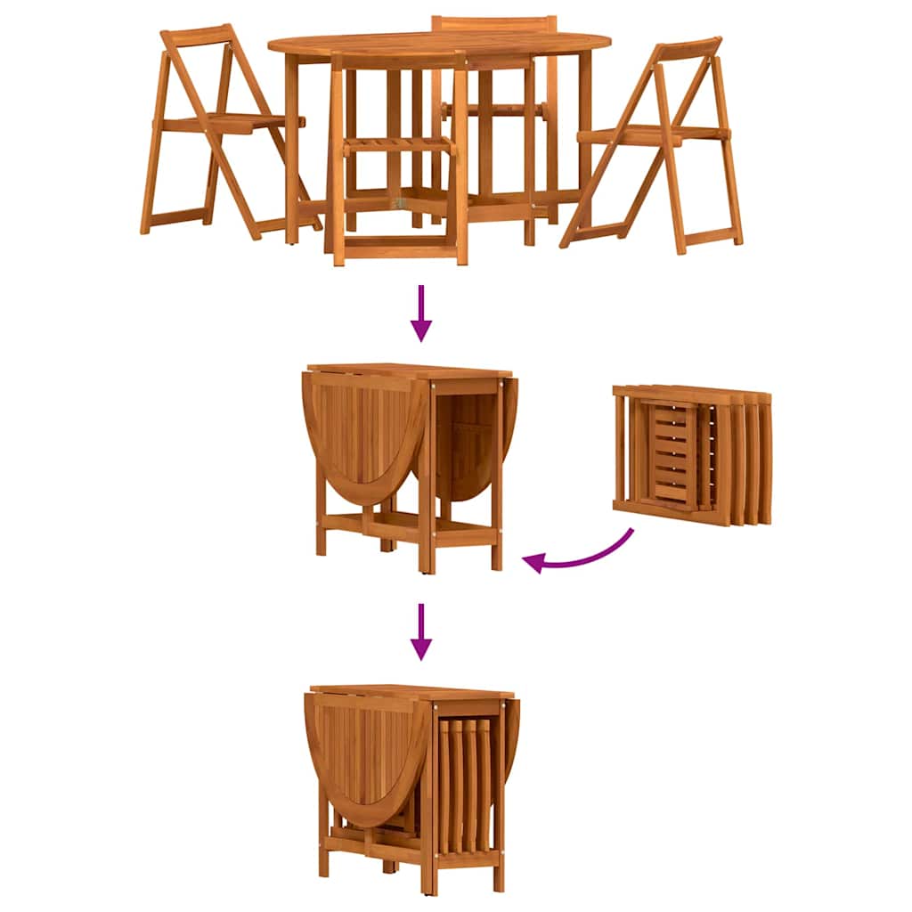 Mesa de Jardín 5 pcs Marrón Madera de Acacia Sólida